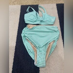 Albion Fit Two Piece. Ruched Bottoms and knotted bikini top size XS.